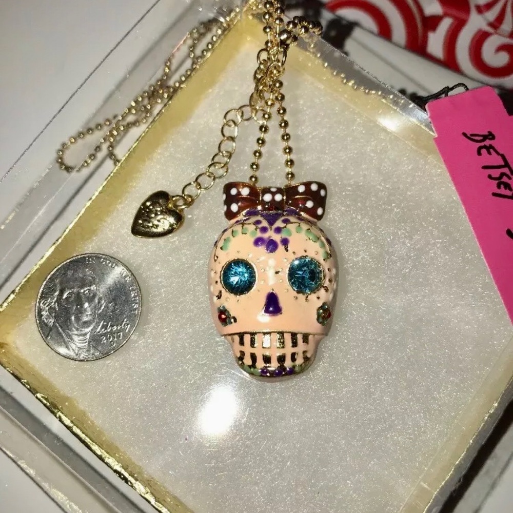 Pink Sugar Skull Necklace New Betsey Johnson - Picture 4 of 8